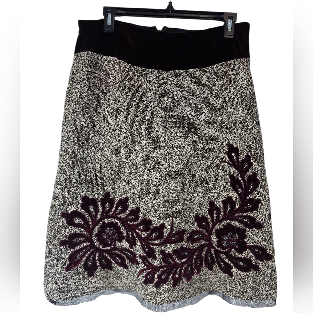 Vintage Dolce Apparel A-Line Skirt With Black And Maroon Velvet Size 10
